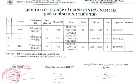 Lịch thi tốt nghiệp các môn Văn hoá (điều chỉnh hình thức thi)