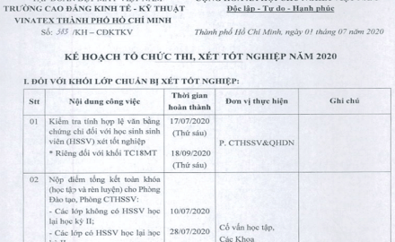 Kế hoạch tổ chức thi, xét tốt nghiệp năm 2020